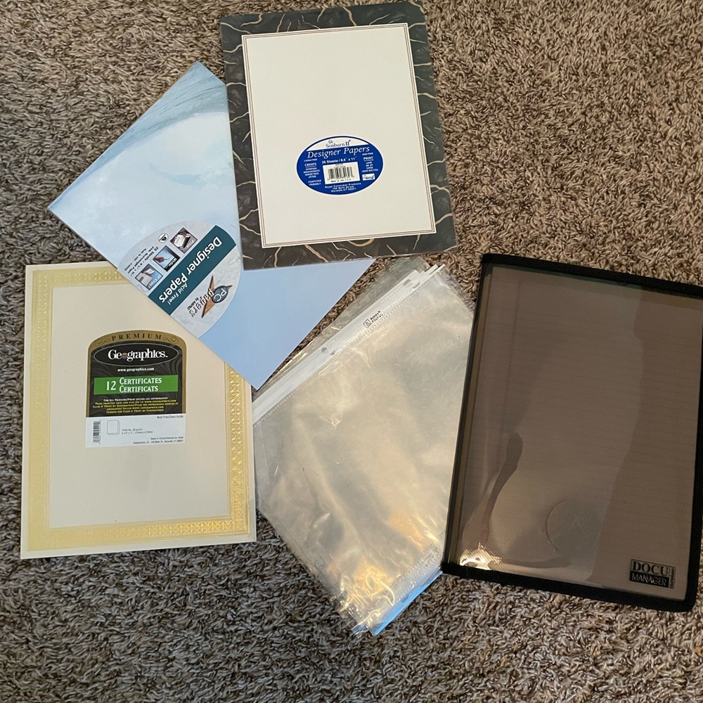 Assorted Office Supplies incl designer stationery clear portfolio plus